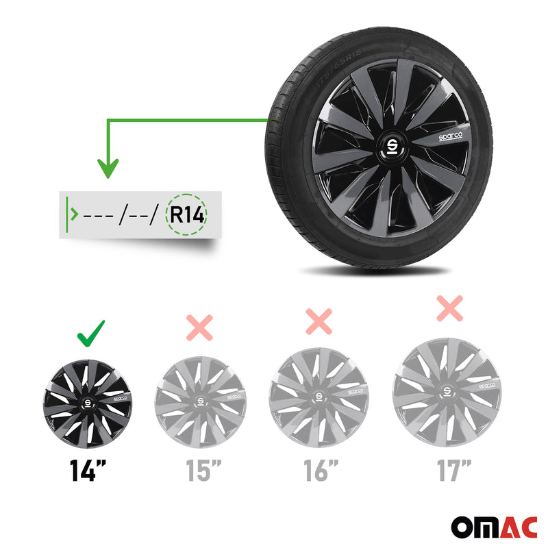 Coprimozzi Sparco 14 pollici Lazio Nero Grigio 4 pezzi