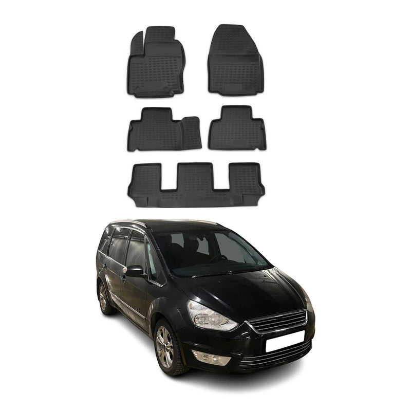 Tappetini Ford Galaxy 2006-2015 in TPE nero, 5 pezzi