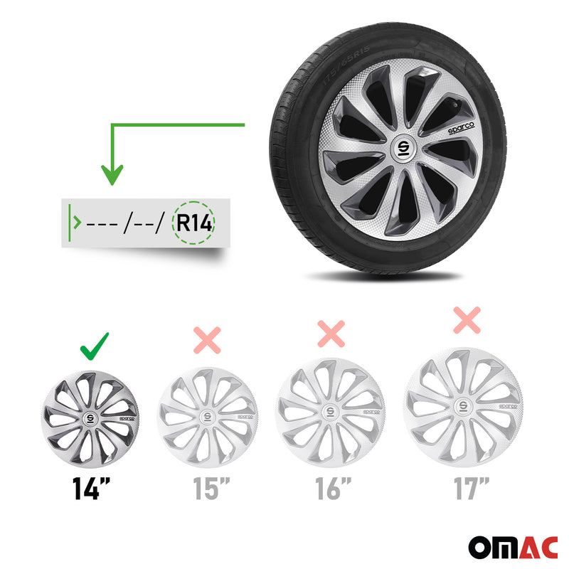 Coprimozzi Sparco 14 pollici Sicilia Argento Carbonio Grigio 4 pezzi