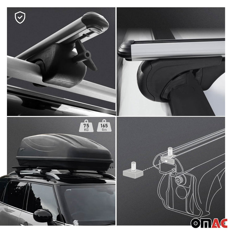 Barre portatutto + mancorrenti sul tetto SET per VW Caddy 2015-2020 L2 Long Alu Silver 4 pezzi