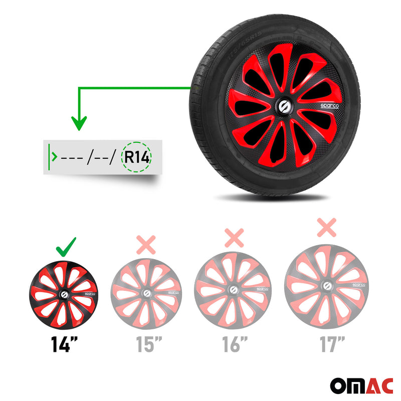 Coprimozzi Sparco 14 pollici Sicilia Nero Rosso Carbonio 4 pezzi