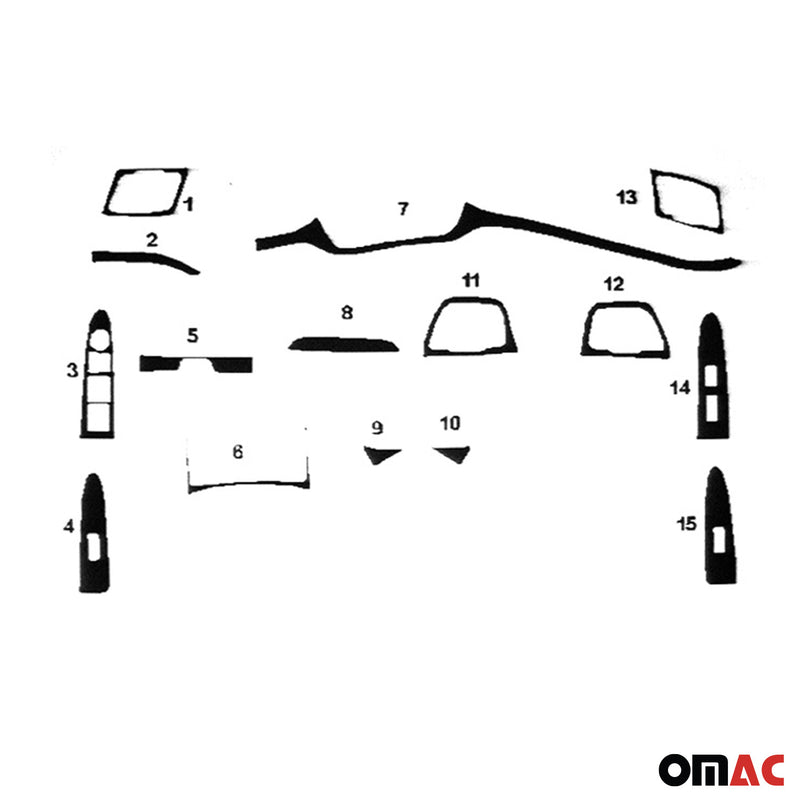 Decorazione interna abitacolo per Kia Sportage 2010-2015 look alluminio 15 pezzi 