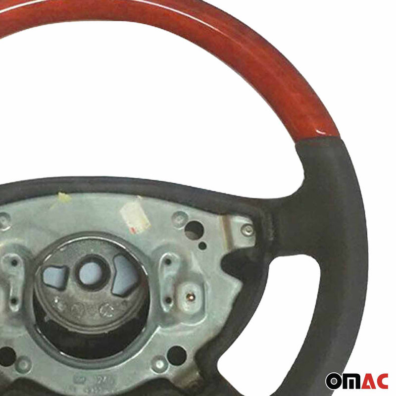Volante per Mercedes W211 S211 in pregiato legno di olmo rosso, rivestimento in vera pelle nera