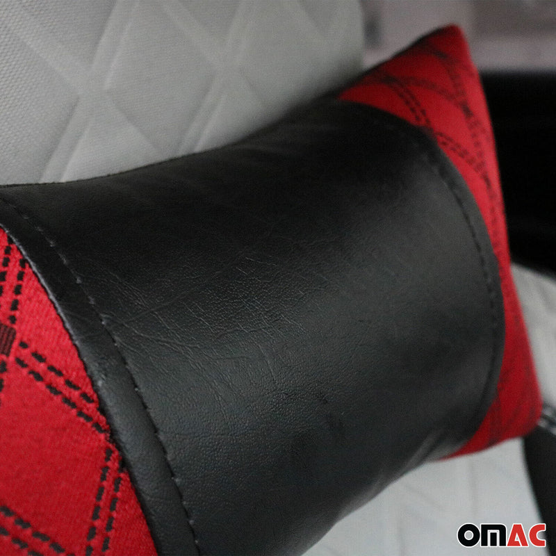 Cuscino poggiatesta per auto, supporto per il collo, tessuto e pelle, rosso nero, 8x30 cm