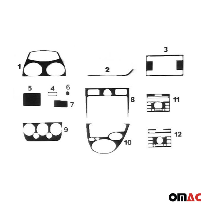 Decorazione interna abitacolo per Ford Fiesta 2005-2008 look Piano Black 12 pezzi 
