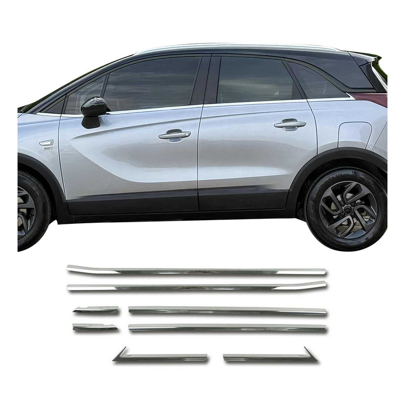 Listelli decorativi per finestrini per Opel Crossland X 2017-2025 in acciaio inox cromato 8 pezzi