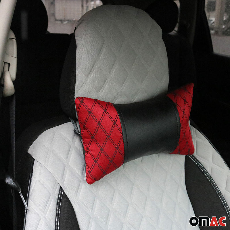 Cuscino poggiatesta per auto, supporto per il collo, tessuto e pelle, rosso nero, 8x30 cm