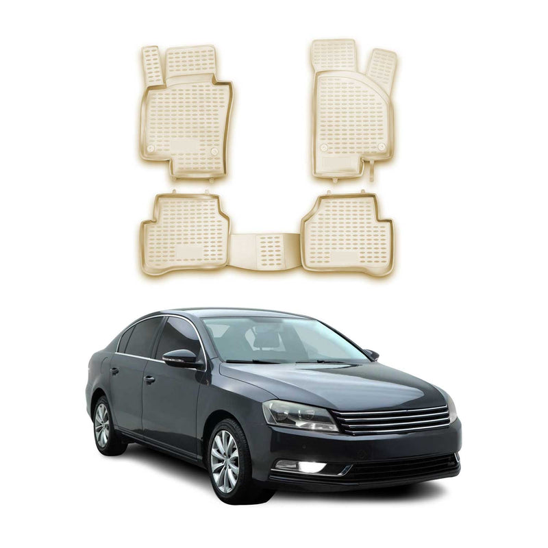 Tappetini in TPE beige per VW Passat B7 2011-2015, 4 pezzi 