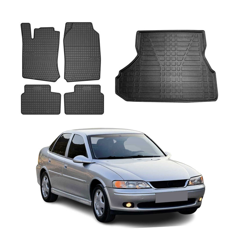 Set tappetini e vaschetta per bagagliaio per Opel Vectra B 1995-2002 Gomma Nero 5x