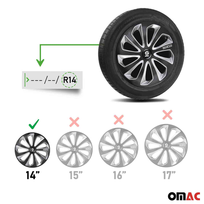 Coprimozzi Sparco 14 pollici Sicilia Nero Carbonio Argento 4 pezzi