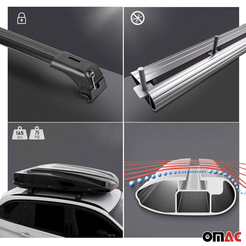 Base portapacchi in alluminio per Citroen C4 Cactus 2014-2020, argento, 2 pezzi