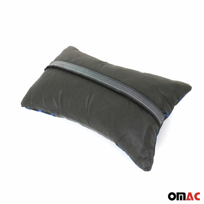 Cuscino poggiatesta auto supporto collo tessuto e pelle blu nero 8x30 cm