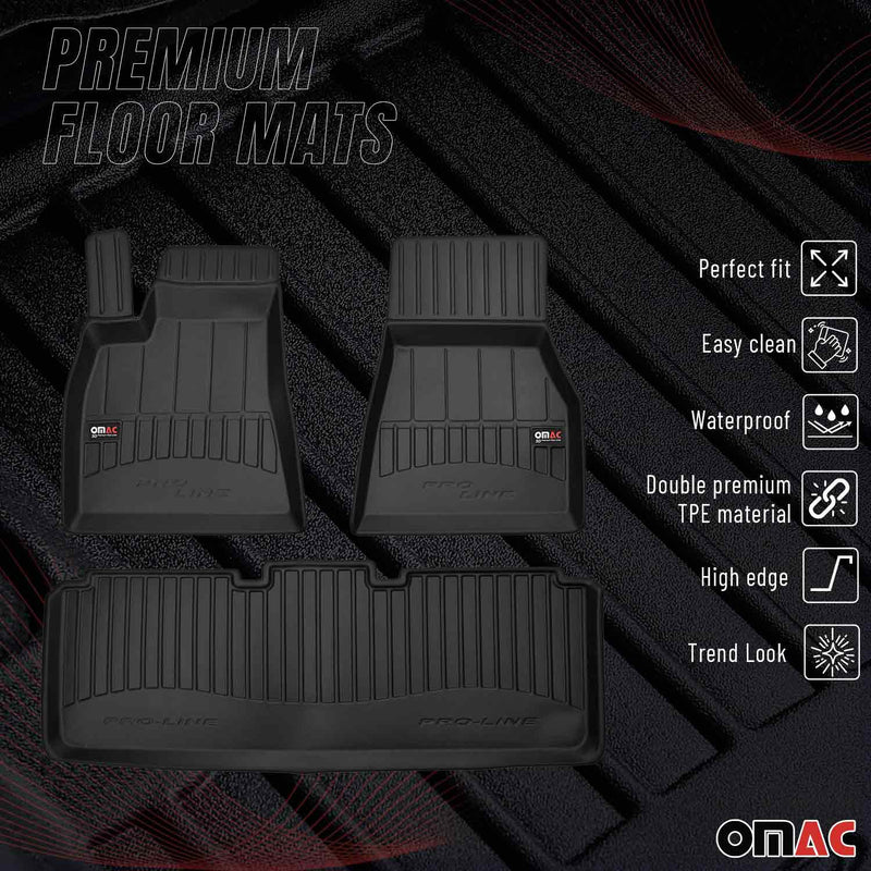 Tappetini Tesla Model S 2014-2020 in TPE nero, 3 pezzi