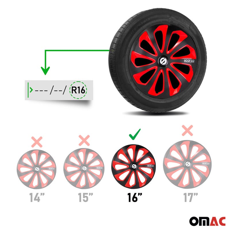 Coprimozzi Sparco 16 pollici Sicilia Nero Rosso Carbonio 4 pezzi