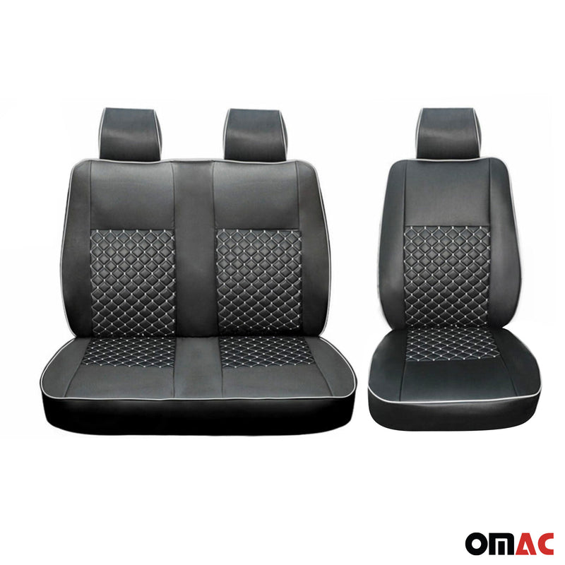Sitzbezüge Schonbezüge für Fiat Ducato 2006-2024 Kunstleder Schwarz Weiß 2+1