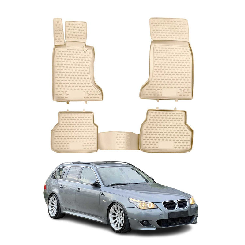 Tappetini in TPE beige per BMW Serie 5 E60 E61 2003-2010, 4 pezzi