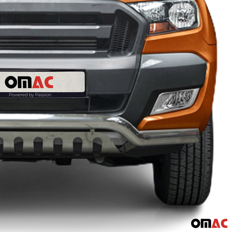 Barra di protezione anteriore per Ford Ranger 2016-2022 con ABE acciaio argento 