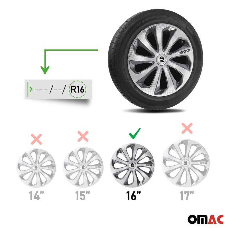 Coprimozzi Sparco 16 pollici Sicilia Argento Carbonio Grigio 4 pezzi