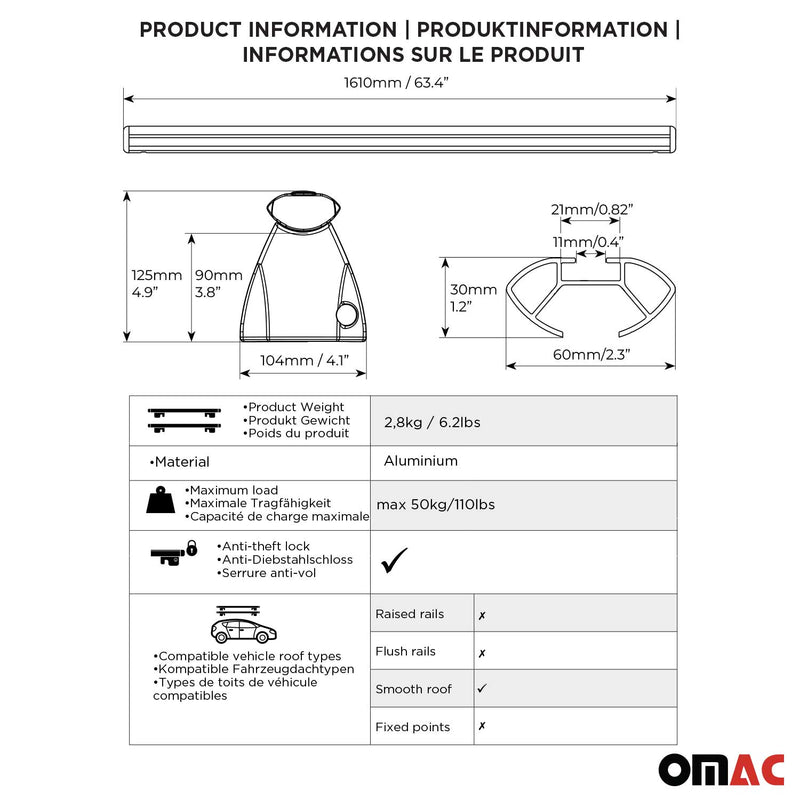 Base portapacchi Menabo per Acura MDX YD3 2013-2020 ABE alluminio nero 2x