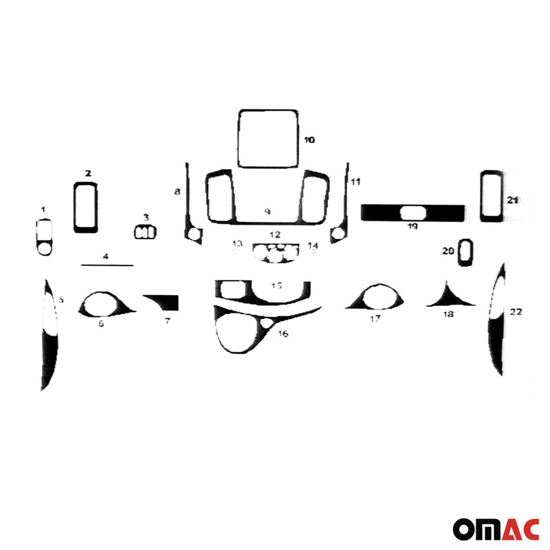 Decorazione interna abitacolo per Opel Vivaro 2010-2014 effetto radica 22 pezzi 