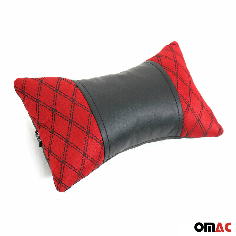 Cuscino poggiatesta per auto, supporto per il collo, tessuto e pelle, rosso nero, 8x30 cm