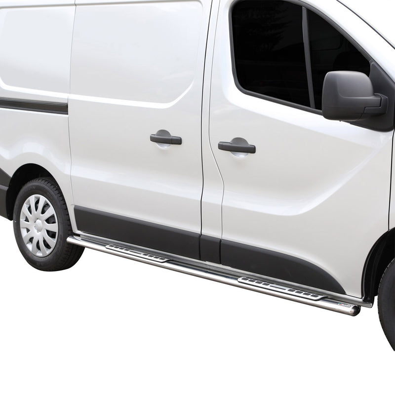 Minigonne laterali in acciaio inox per Opel Vivaro 2014-2018 argento corto