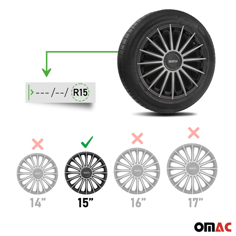 Coprimozzi Sparco 15 pollici Treviso Nero Argento 4 pezzi