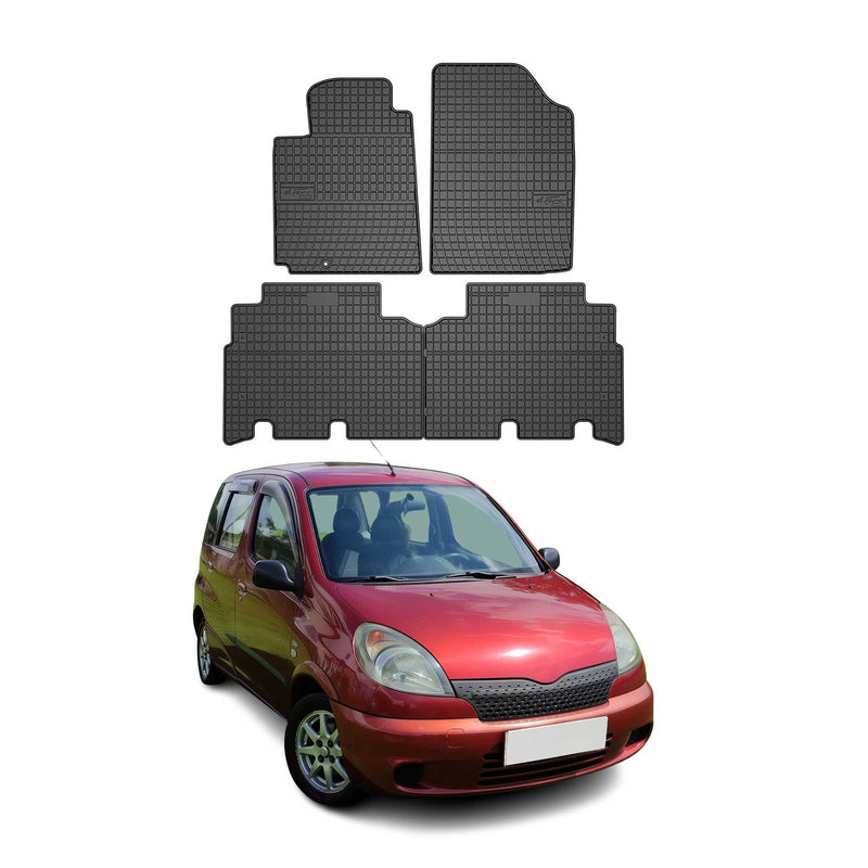 Tappetini in gomma neri per Toyota Yaris Verso 1999-2005, 4 pezzi.