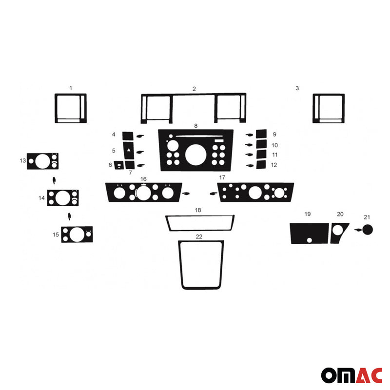 Decorazione interna abitacolo per Opel Vectra C 2002-2008 effetto radica 22 pezzi
