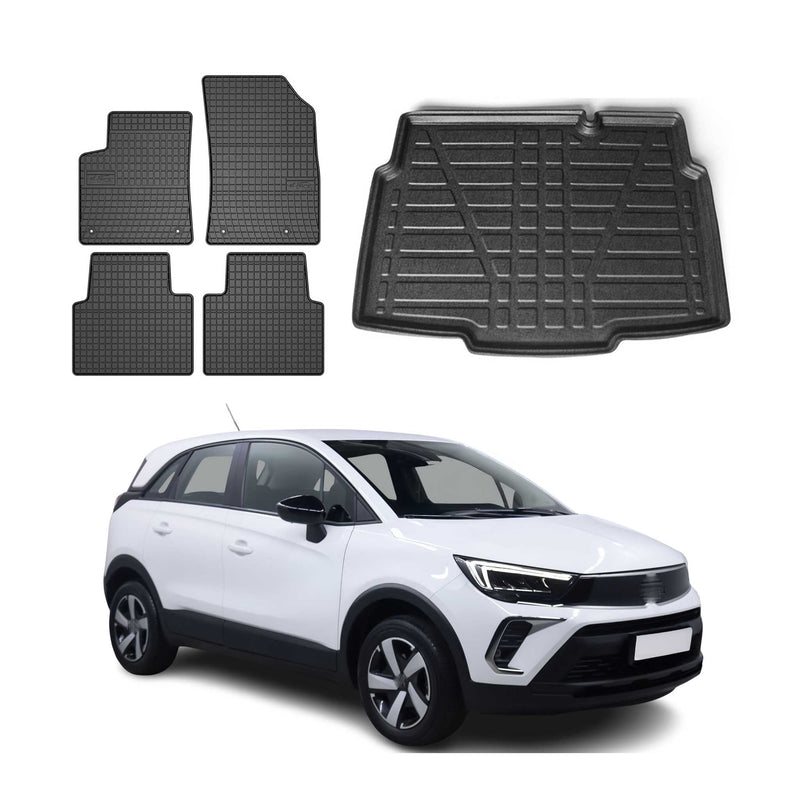 Set tappetini e vaschetta per bagagliaio per Opel Crossland 2017-2025 in gomma 5 pezzi