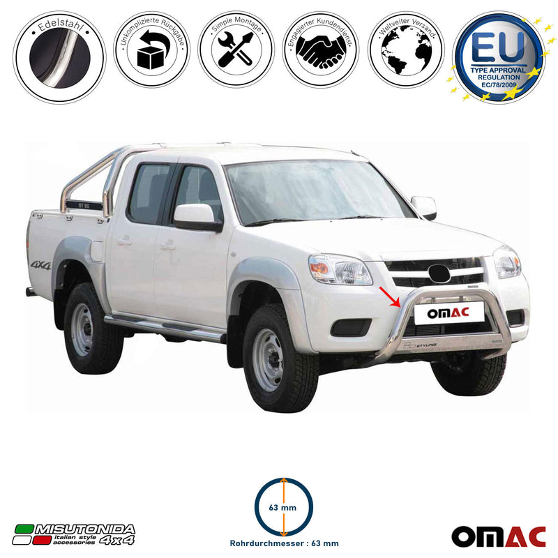Protezione anteriore per Mazda BT-50 2009-2012 ø63mm acciaio argento 