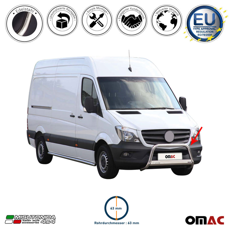 Protezione anteriore per Mercedes Sprinter 2013-2018 ø63mm acciaio argento
