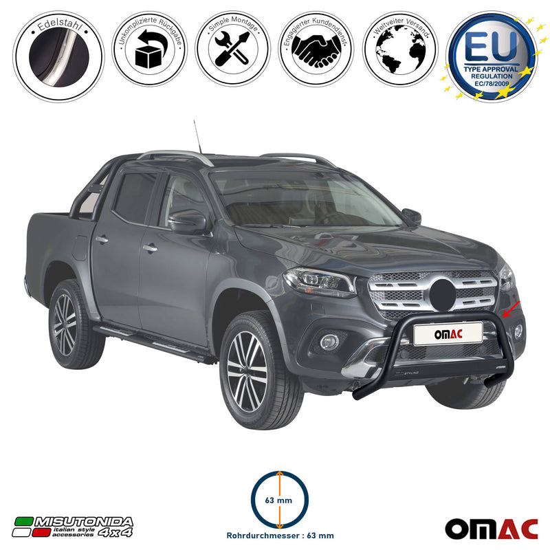 Protezione anteriore per Mercedes Classe X 2017-2020 ø63mm acciaio nero 