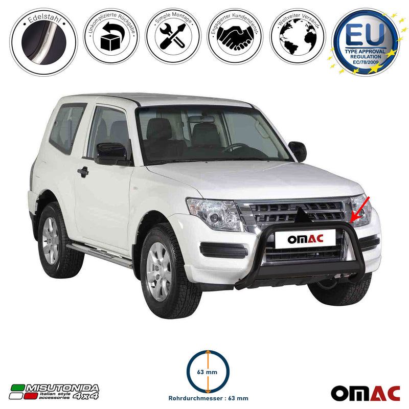Barra di protezione anteriore per Mitsubishi Pajero 2015-2021 ø63mm acciaio nero