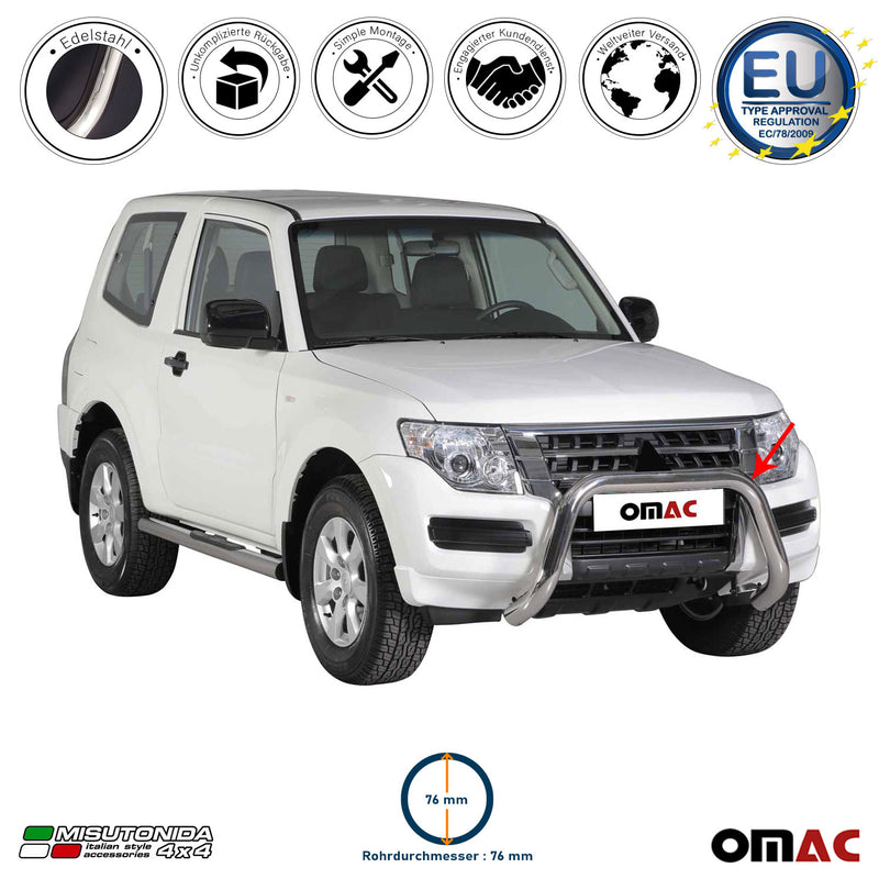 Barra di protezione anteriore per Mitsubishi Pajero 2015-2021 ø76mm acciaio argento