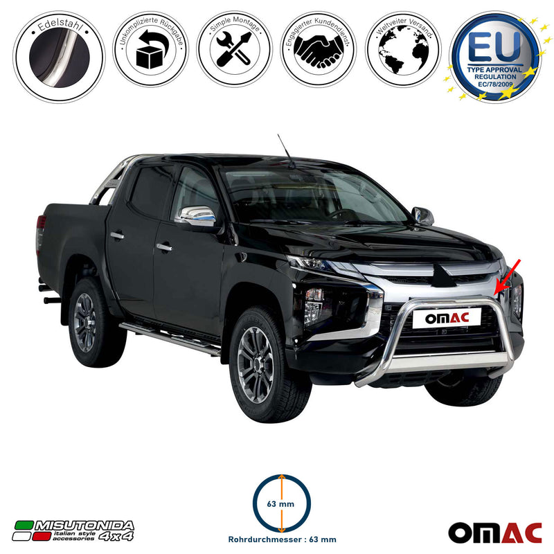 Protezione anteriore per Mitsubishi L200 2019-2025 ø63mm acciaio argento 