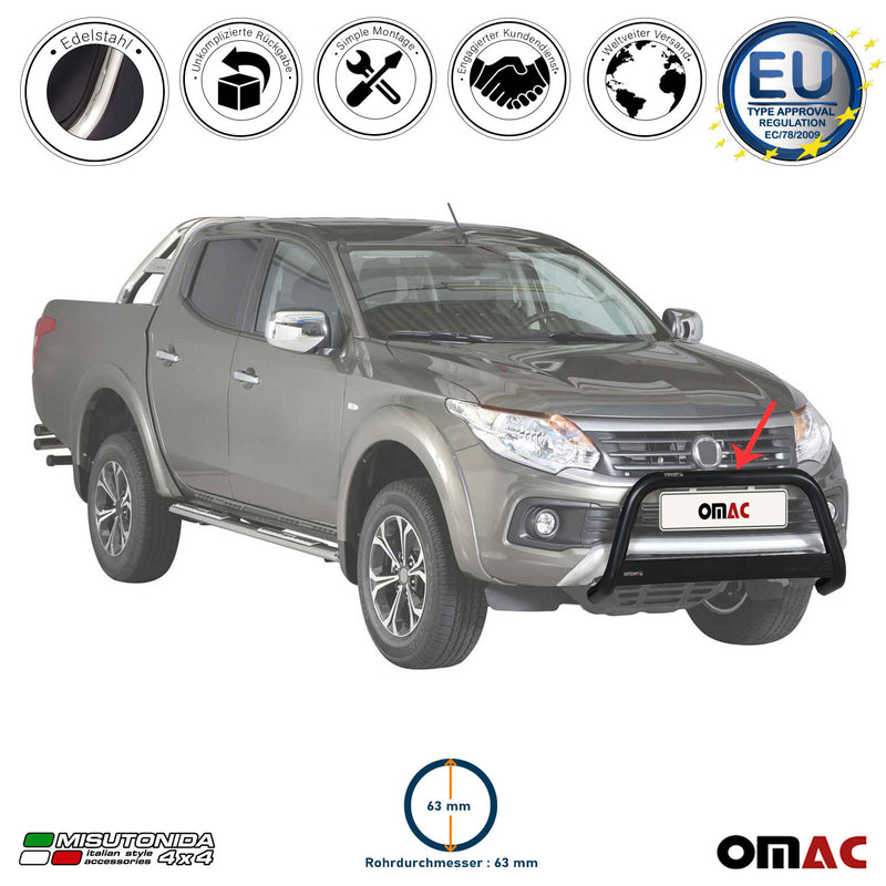 Barra di protezione anteriore per Fiat Fullback 2016-2019 ø63mm acciaio nero 