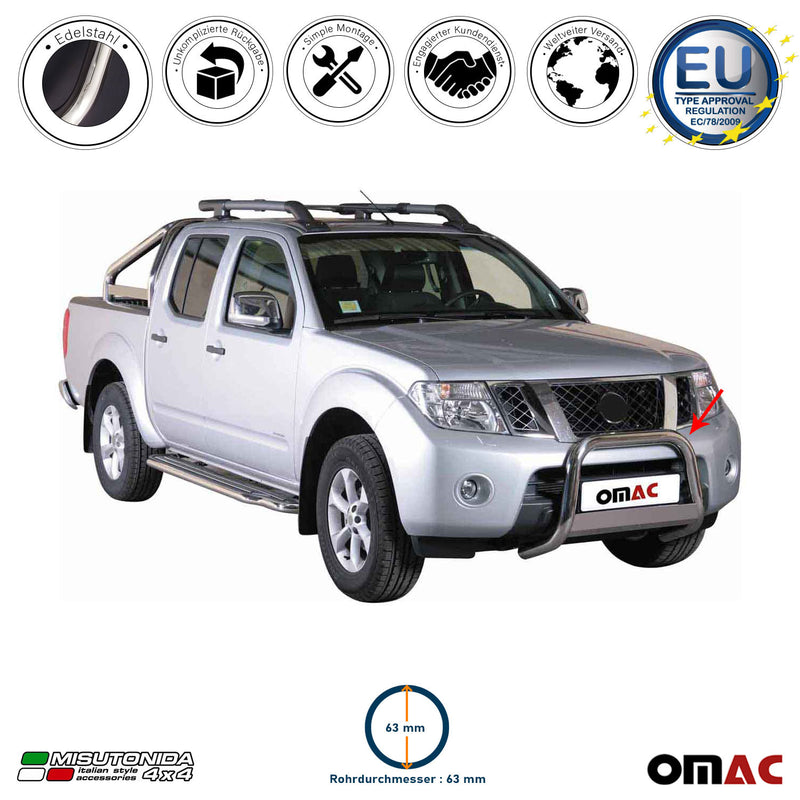 Frontbügel Frontschutzbügel für Nissan Navara 2010-2014 ø63mm Stahl Silber