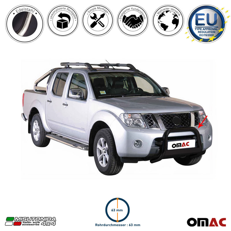 Barra di protezione anteriore per Nissan Navara 2010-2014 ø63mm acciaio nero