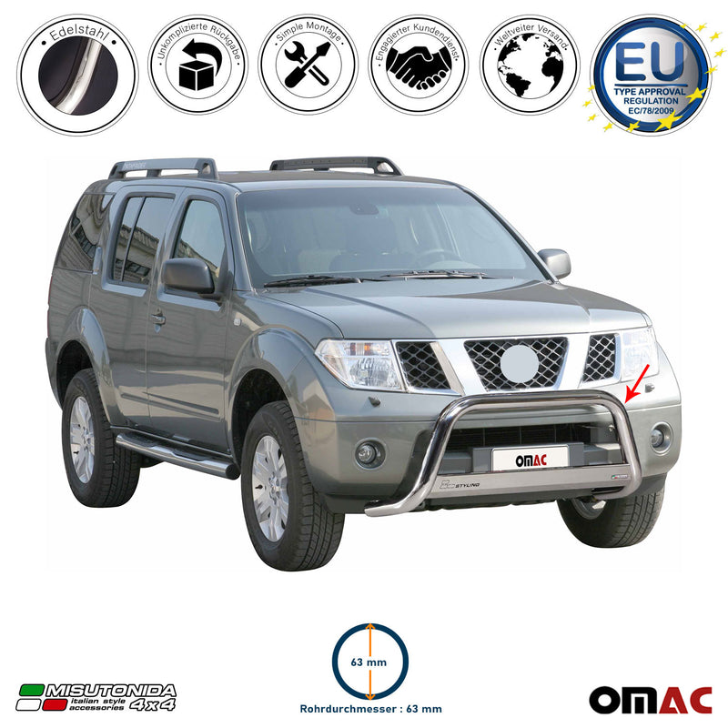 Protezione anteriore per Nissan Navara 2005-2010 ø63mm acciaio argento