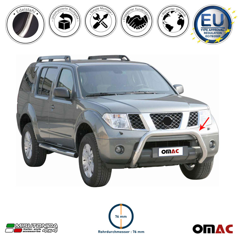 Protezione anteriore per Nissan Navara 2005-2010 ø76mm acciaio argento 
