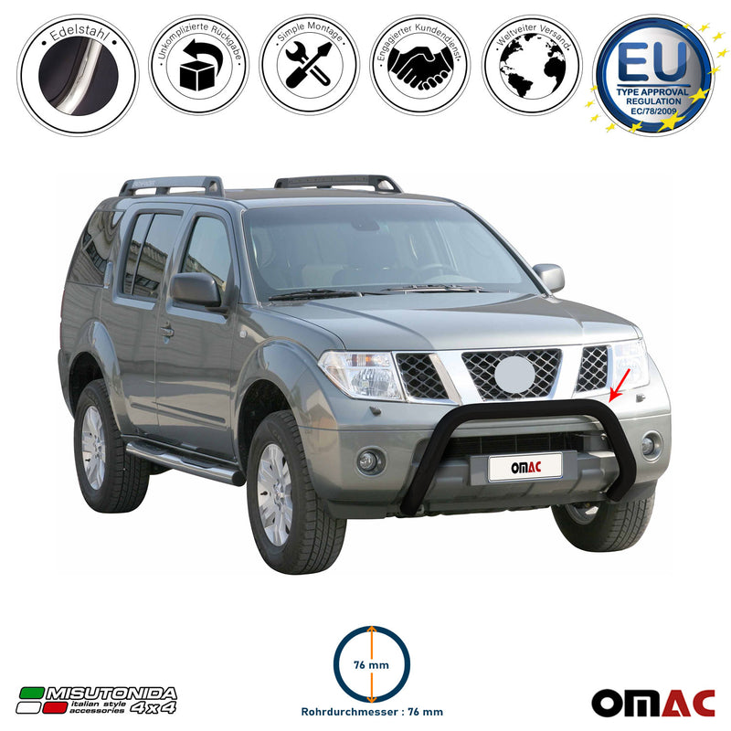 Barra di protezione anteriore per Nissan Navara 2005-2010 ø76mm acciaio nero