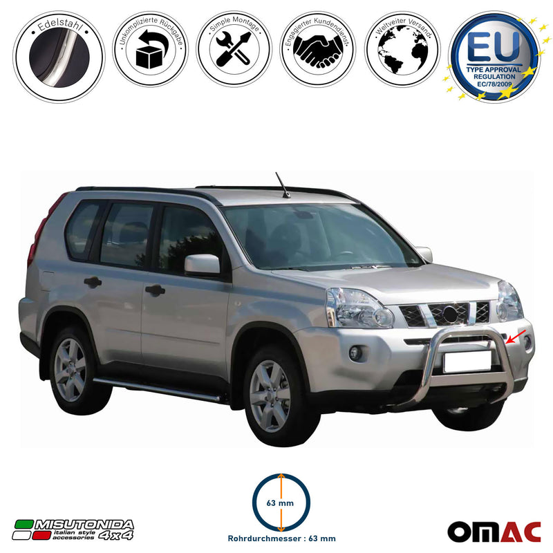 Protezione anteriore per Nissan X-Trail 2007-2010 ø63mm acciaio argento 
