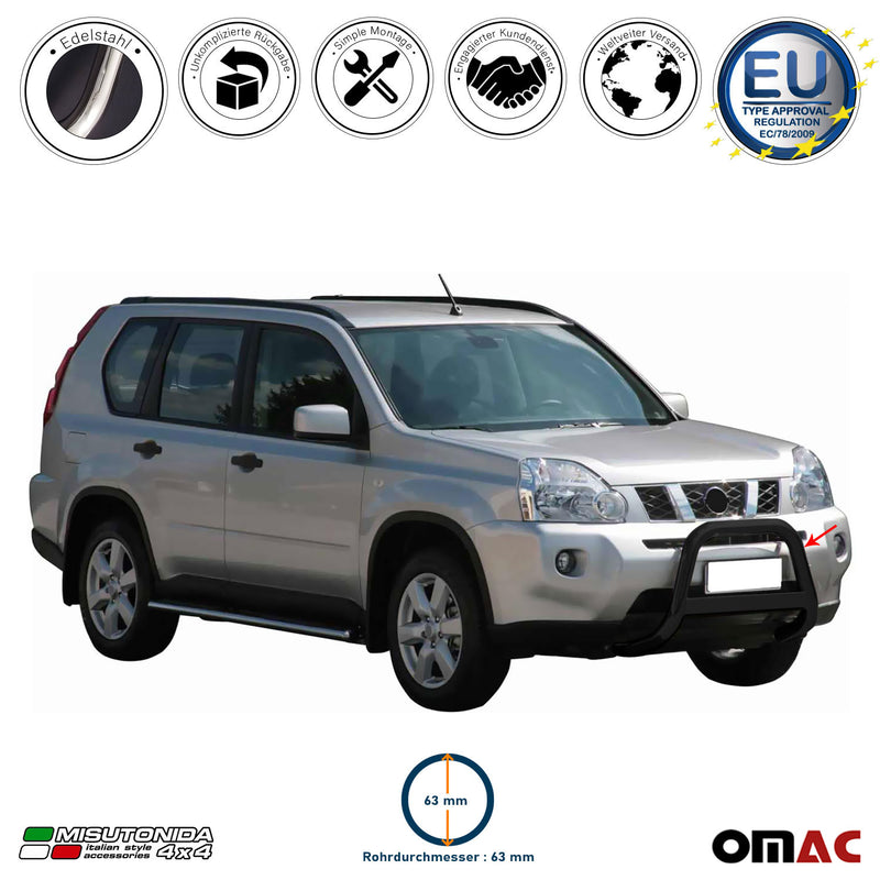 Barra di protezione anteriore per Nissan X-Trail 2007-2010 ø63mm acciaio nero 