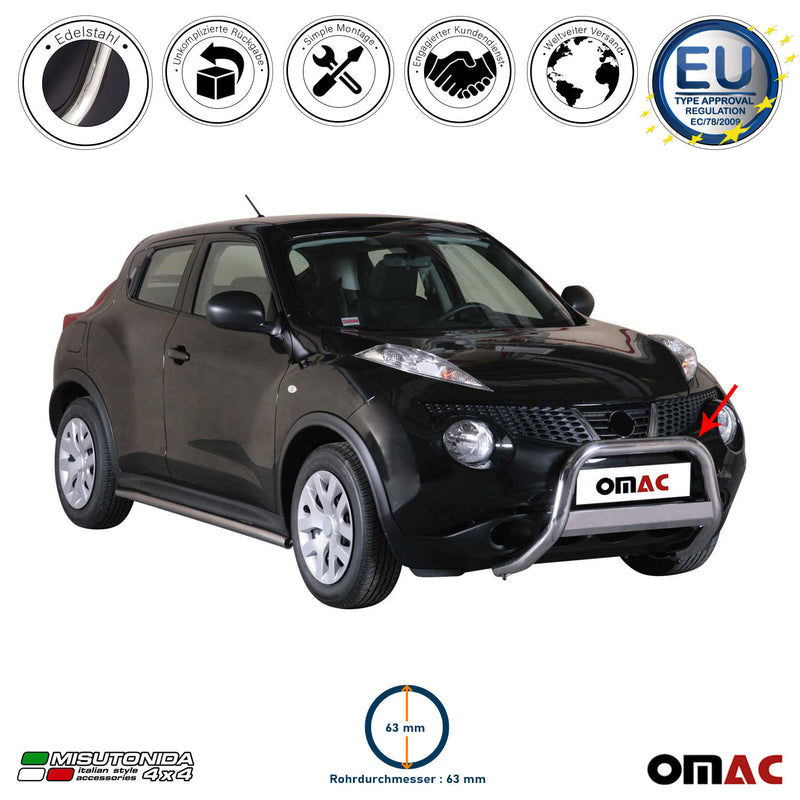 Protezione anteriore per Nissan Juke 2010-2019 ø63mm acciaio argento 
