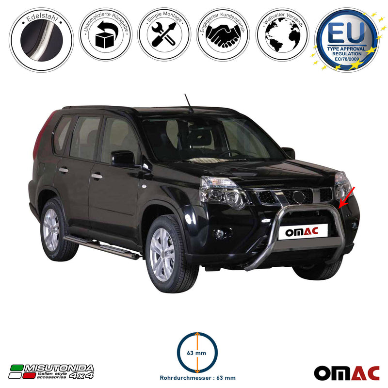 Protezione anteriore per Nissan X-Trail 2011-2014 ø63mm acciaio argento 