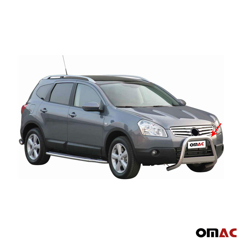 Protezione anteriore per Nissan Qashqai +2 2008-2013 ø63mm acciaio argento 