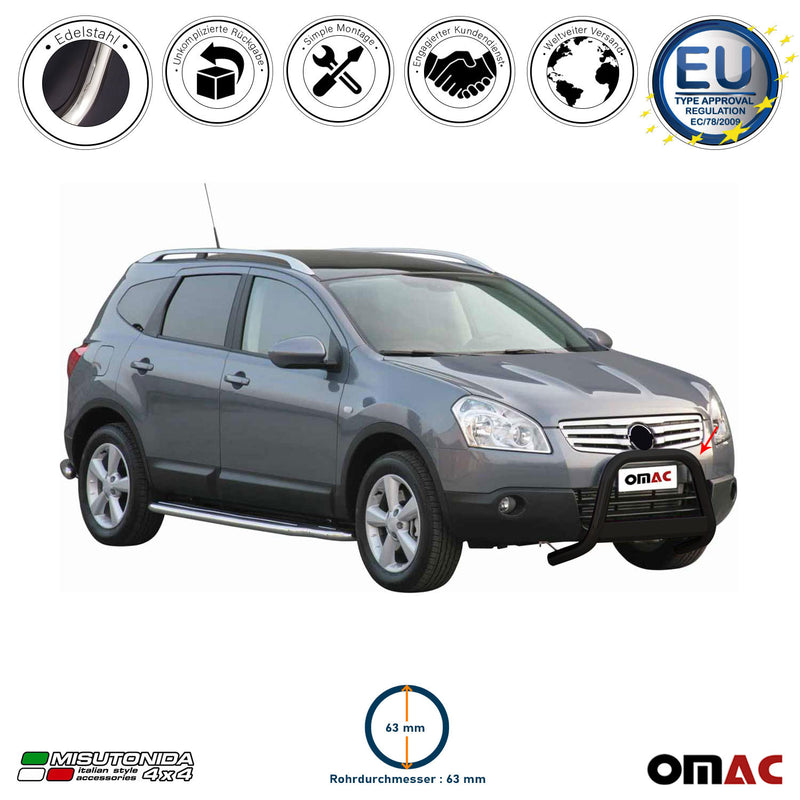 Barra di protezione anteriore per Nissan Qashqai +2 2008-2013 ø63mm acciaio nero
