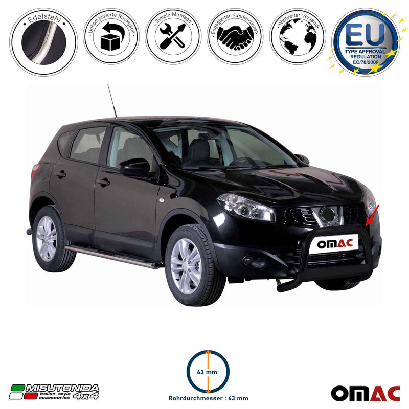 Barra di protezione anteriore per Nissan Qashqai 2017-2021 ø63mm acciaio nero 