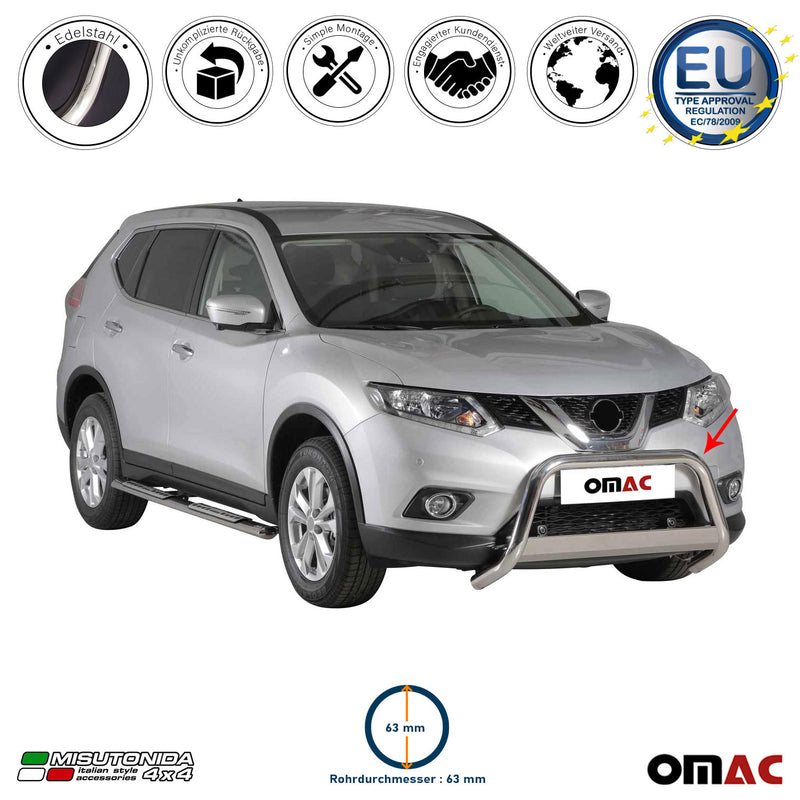 Protezione anteriore per Nissan X-Trail 2015-2017 ø63mm acciaio argento 
